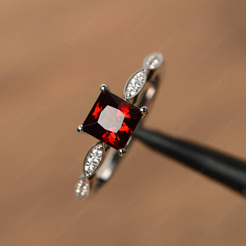 Princess Cut Garnet Ring