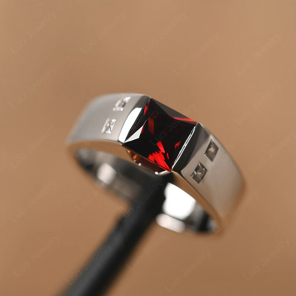 Men's Princess Cut Garnet Ring - Image 11