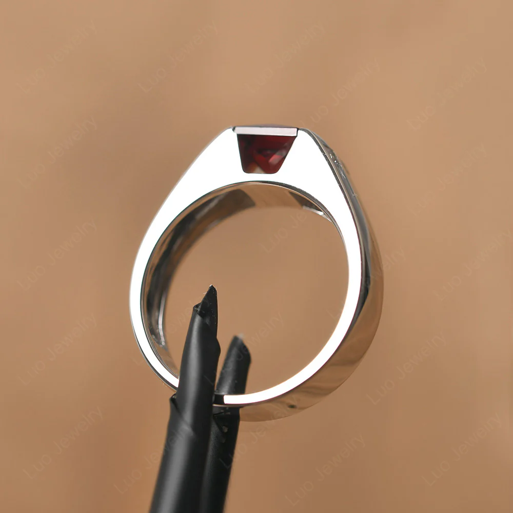 Men's Princess Cut Garnet Ring - Image 12