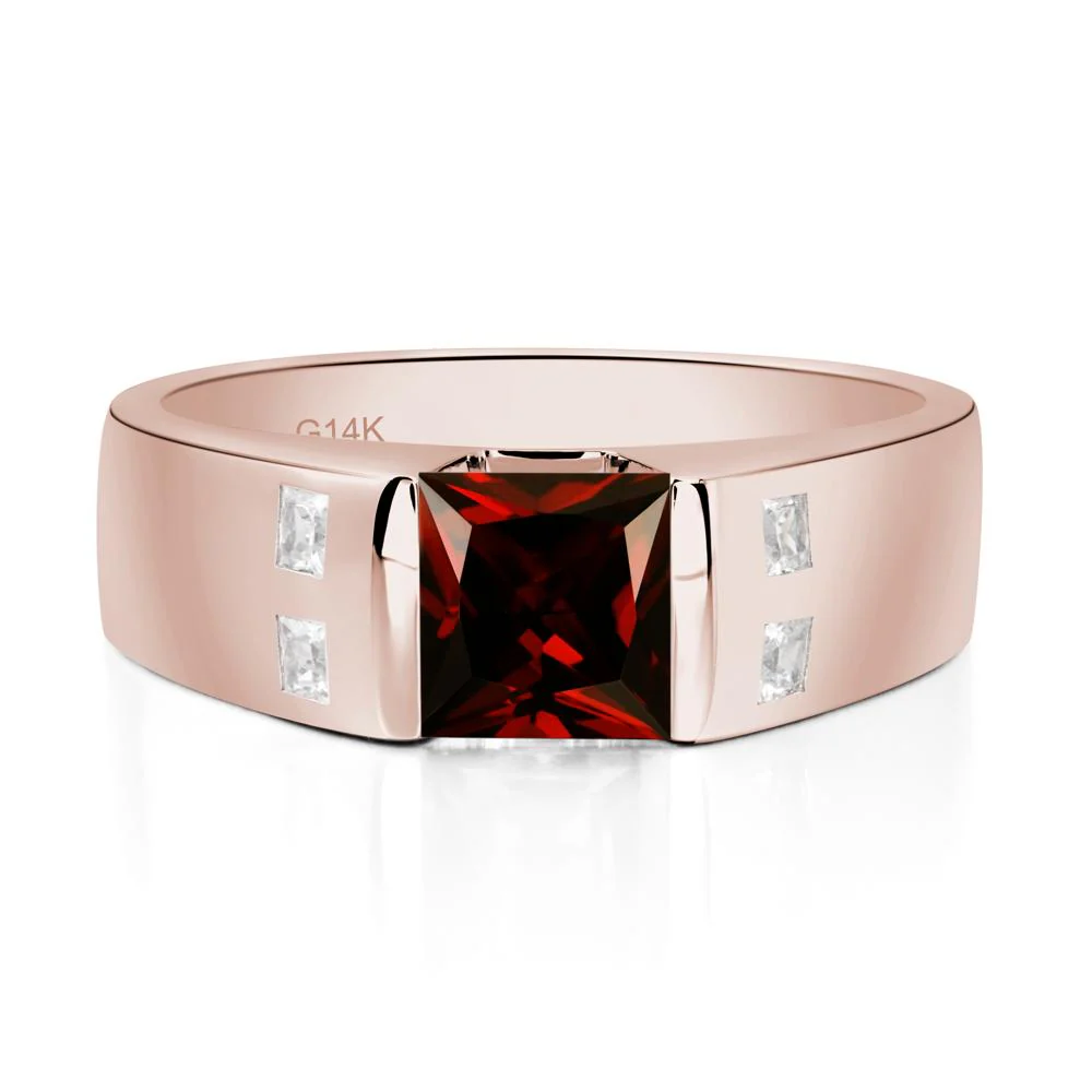 Men's Princess Cut Garnet Ring - Image 5