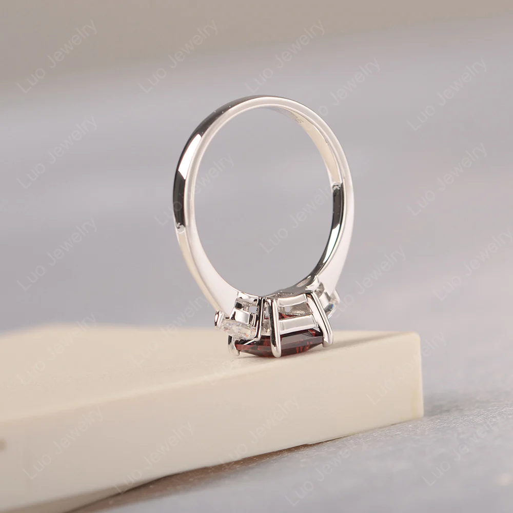 Princess Cut Garnet Ring with Pear Side Stone - Image 4