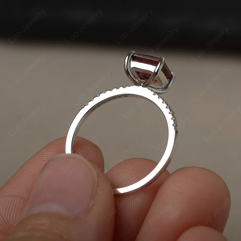 Princess Cut Garnet Ring with Thin Band - Image 3