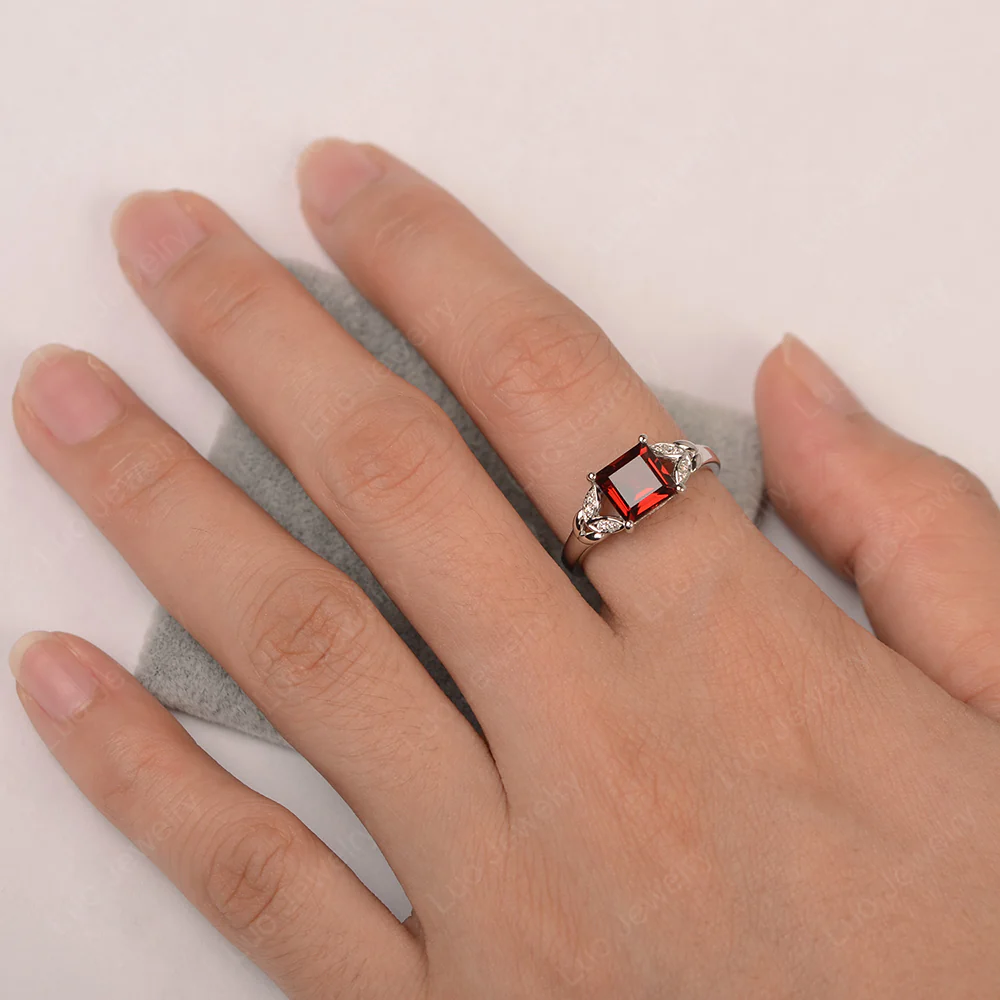 Square Cut Garnet Leaf Ring - Image 2