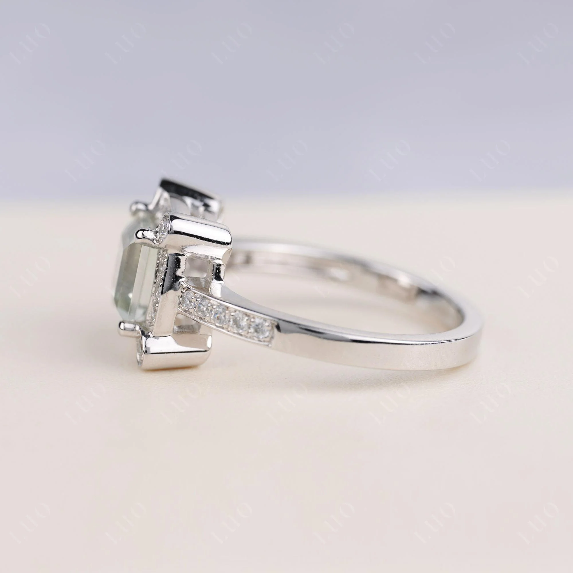 Princess Cut Green Amethyst Halo Statement Ring - Image 3
