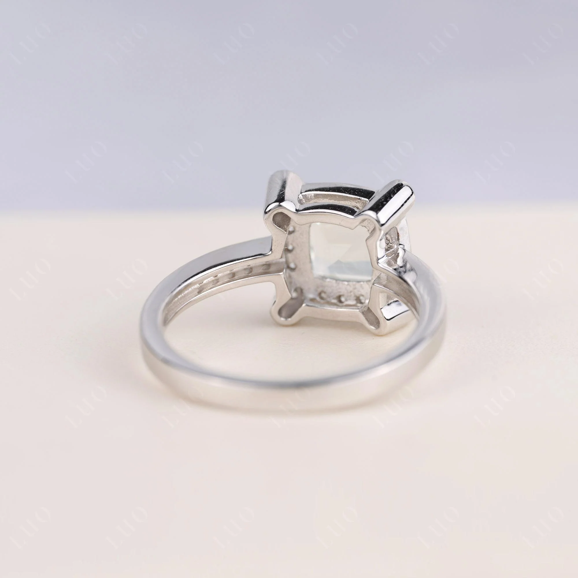 Princess Cut Green Amethyst Halo Statement Ring - Image 4