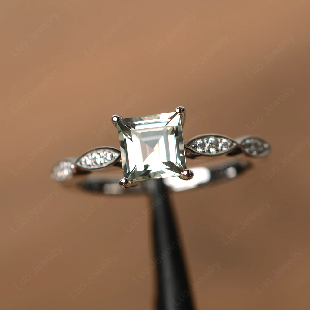 Square Cut Green Amethyst Ring