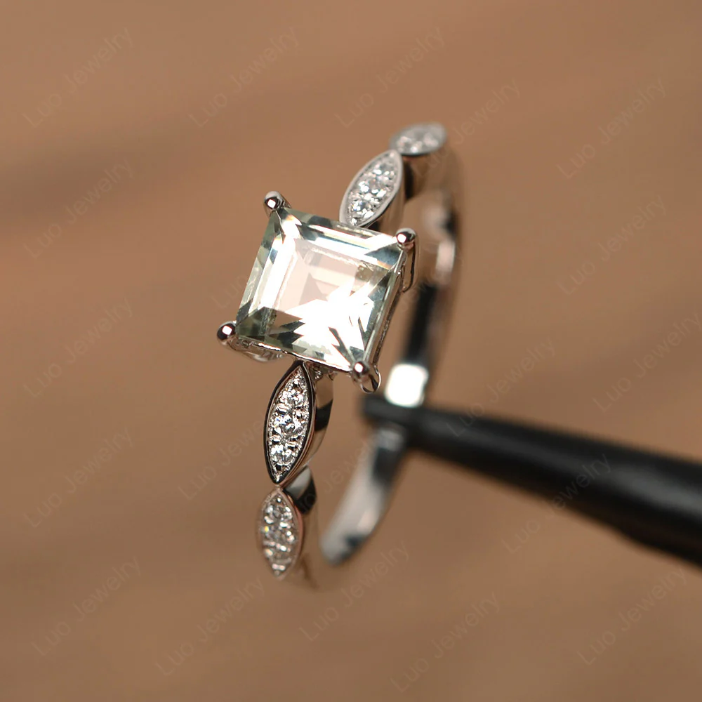 Square Cut Green Amethyst Ring - Image 2