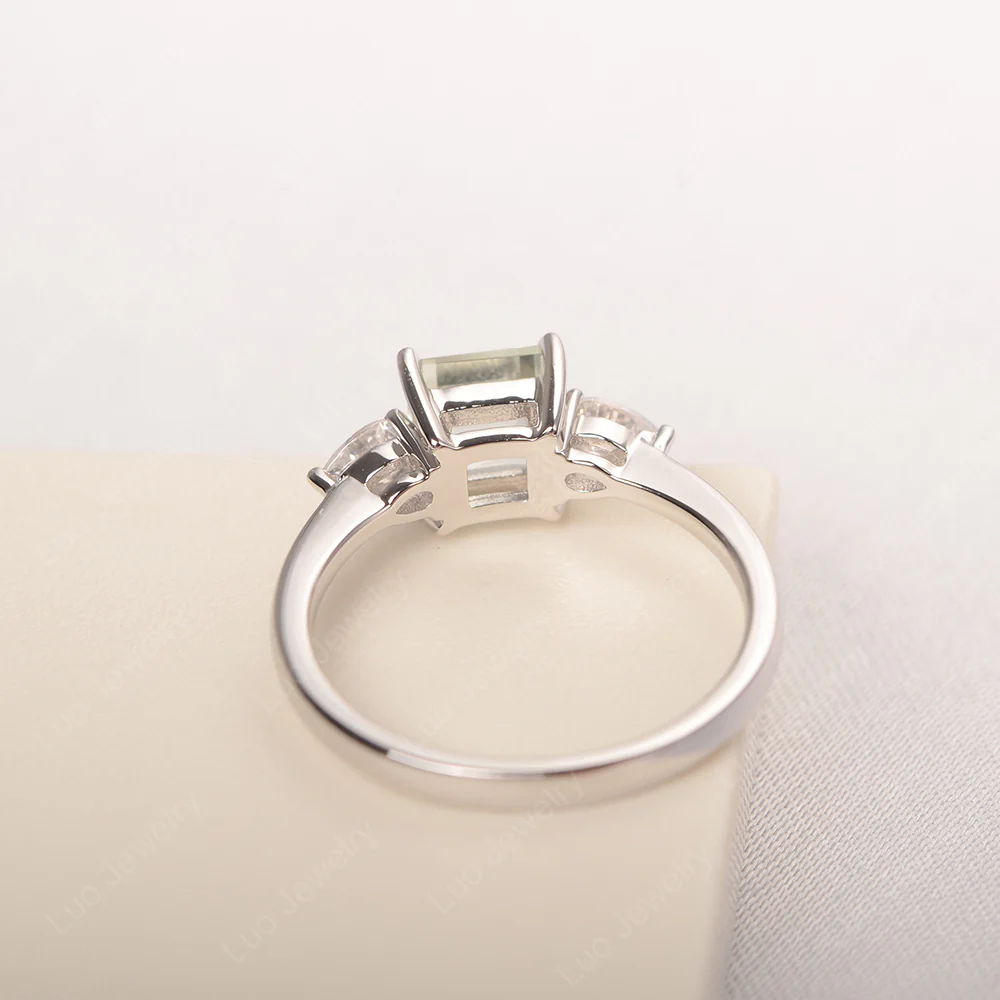 Square Cut Green Amethyst Ring with Pear Side Stone - Image 4
