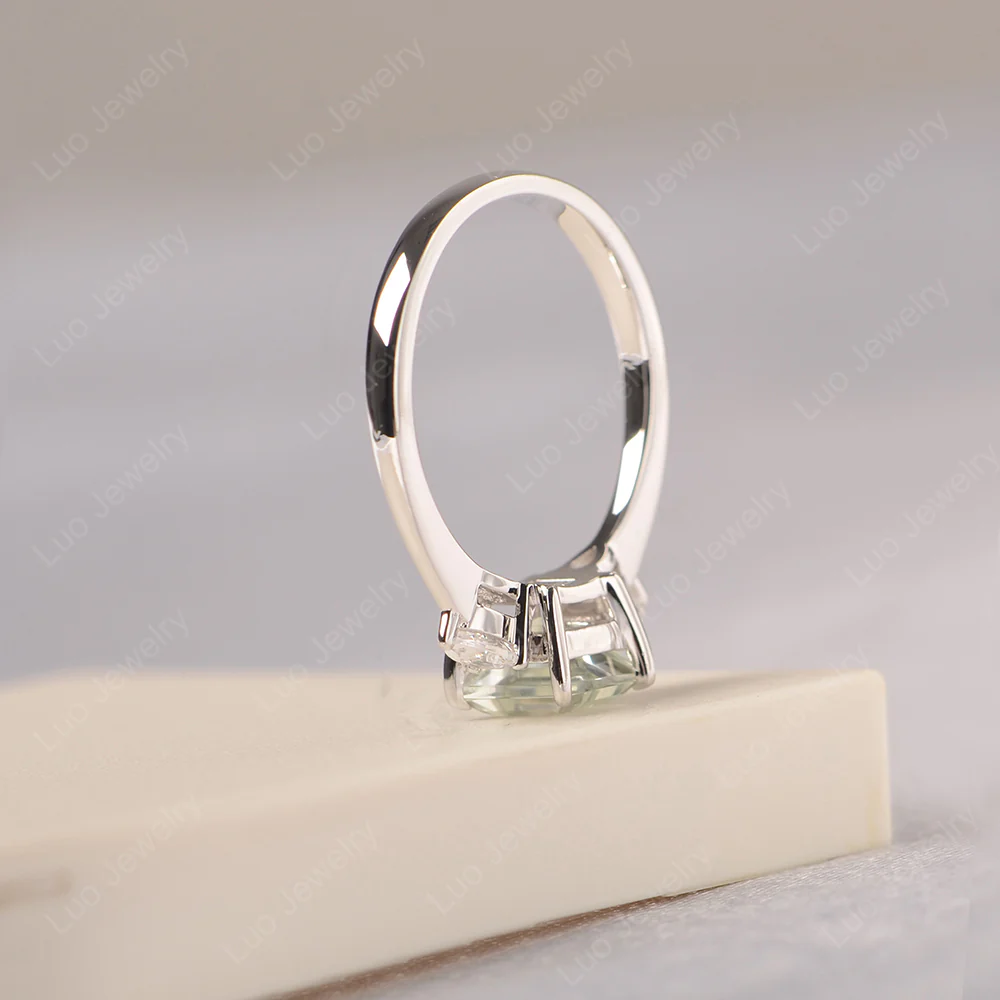 Square Cut Green Amethyst Ring with Pear Side Stone - Image 5