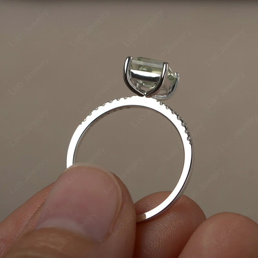 Square Cut Green Amethyst Ring with Thin Band - Image 3