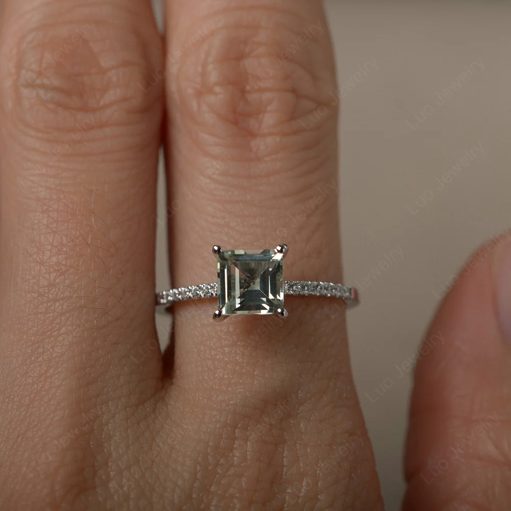 Square Cut Green Amethyst Ring with Thin Band - Image 4