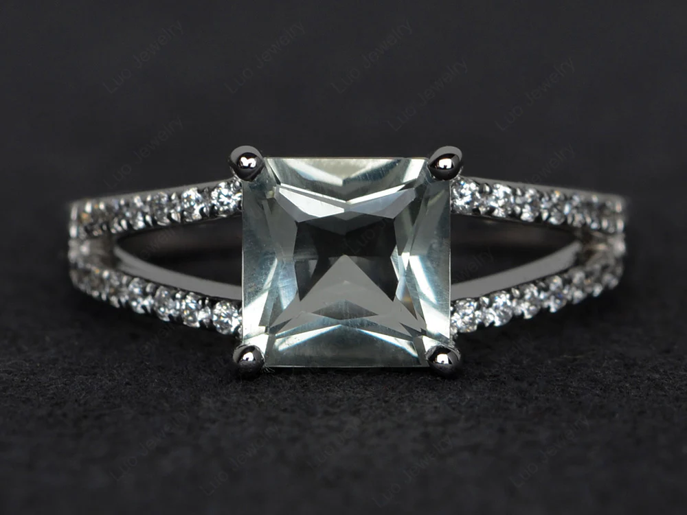 Princess Cut Green Amethyst Split Shank Ring