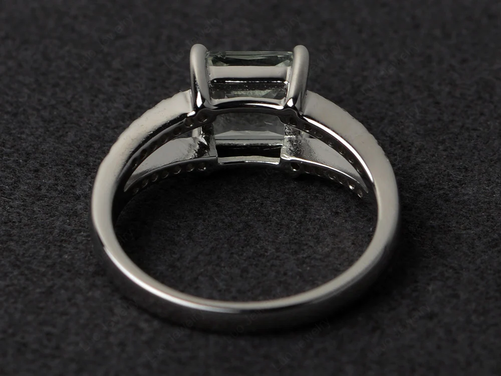 Princess Cut Green Amethyst Split Shank Ring - Image 3