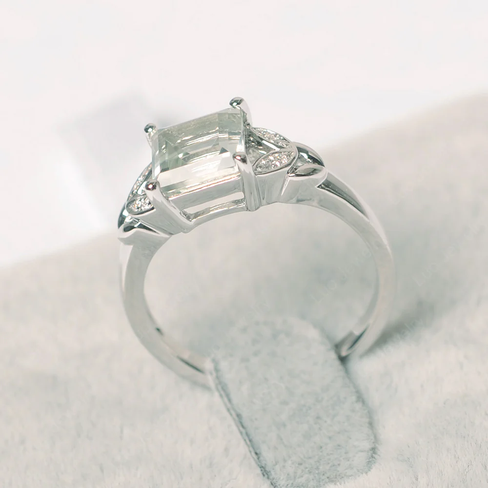 Square Cut Green Amethyst Leaf Ring - Image 2