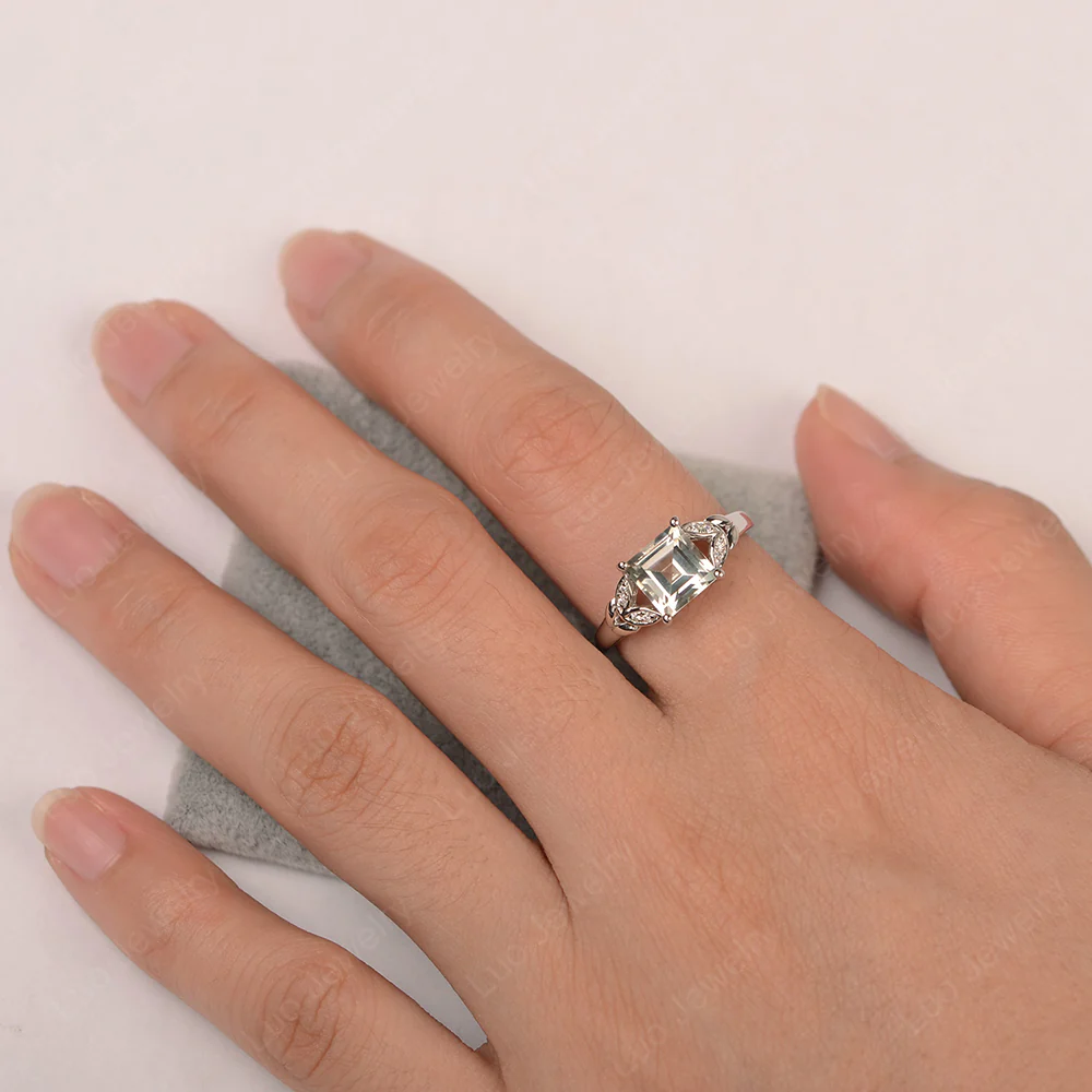 Square Cut Green Amethyst Leaf Ring - Image 3