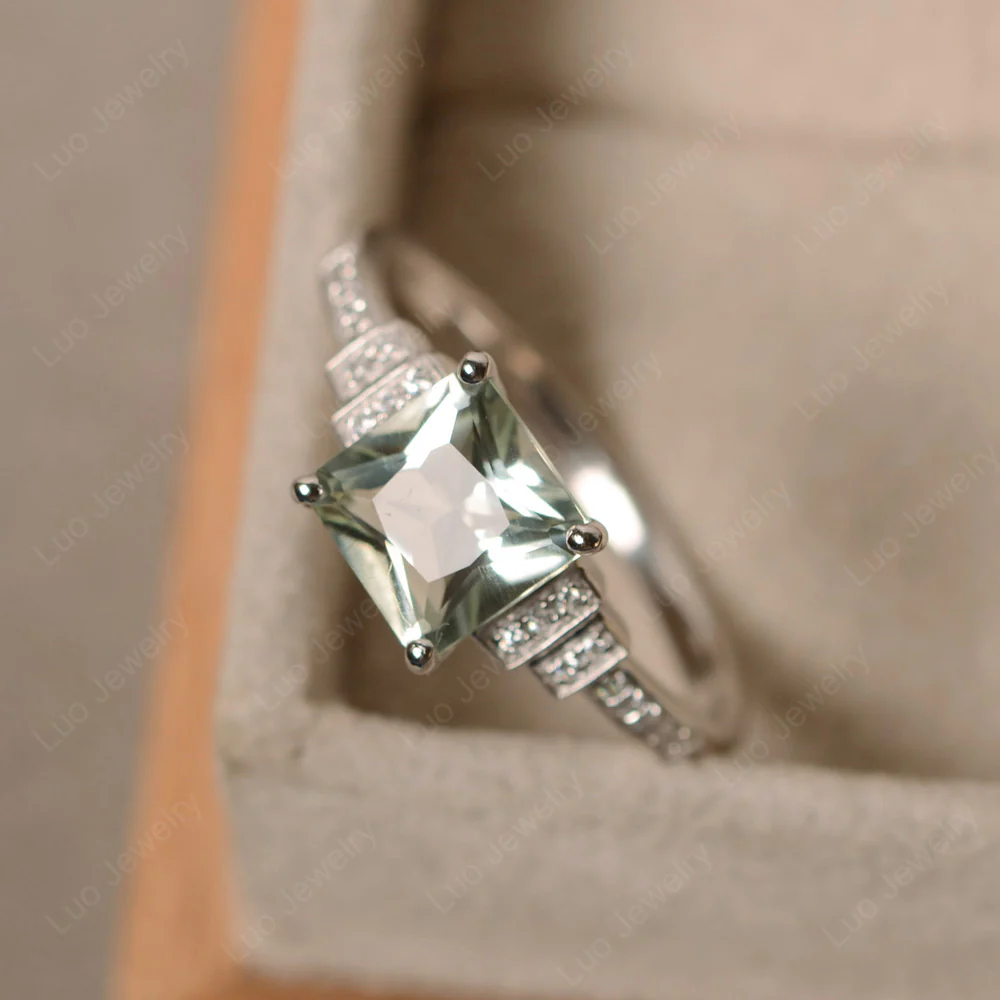 Green Amethyst Elegant Engagement Ring