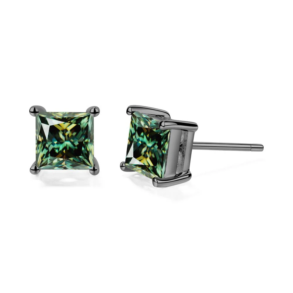 Princess Cut Green Moissanite Earrings
