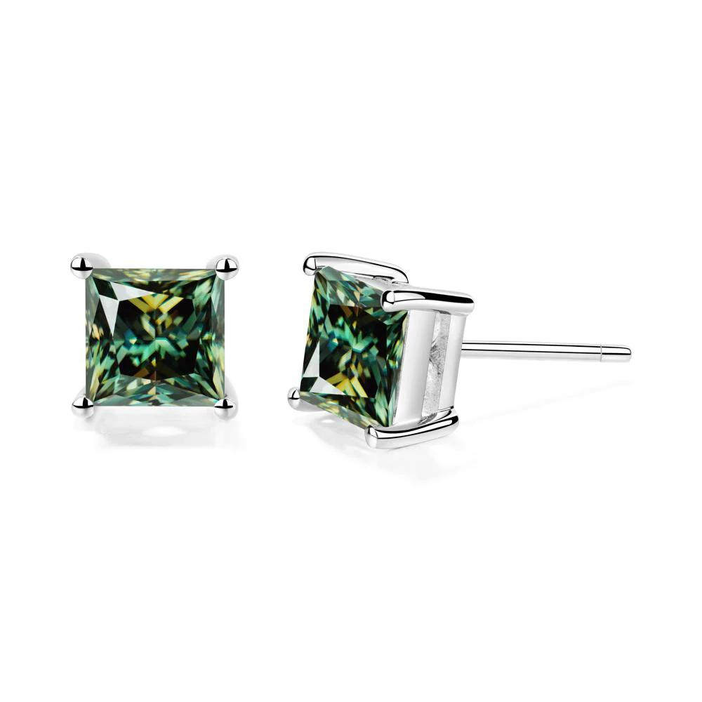 Princess Cut Green Moissanite Earrings - Image 2