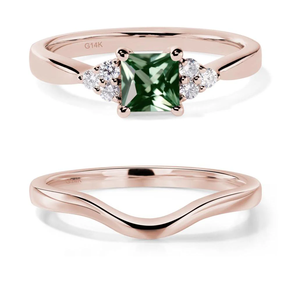 Princess Cut Green Sapphire Petite Ring - Image 11