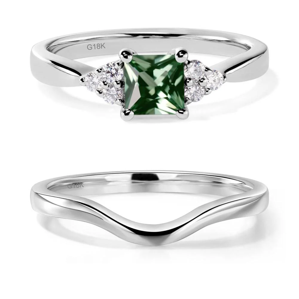 Princess Cut Green Sapphire Petite Ring - Image 19