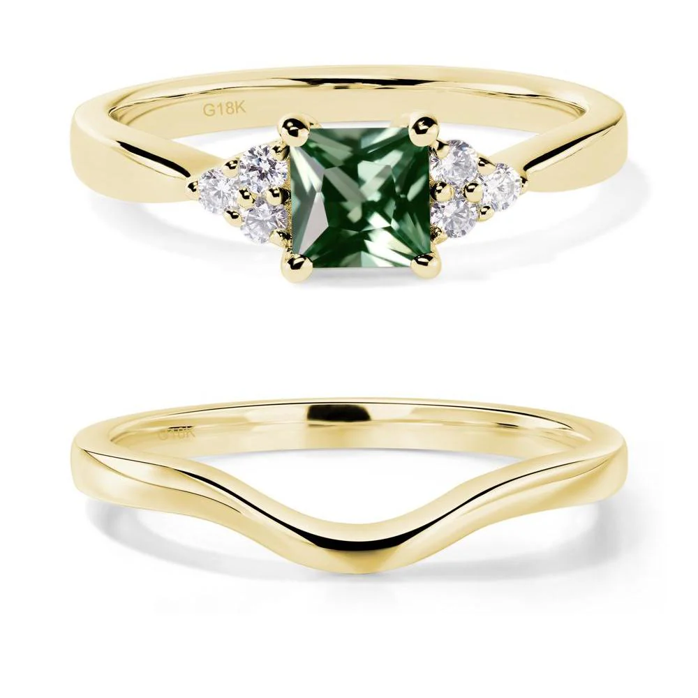 Princess Cut Green Sapphire Petite Ring - Image 21