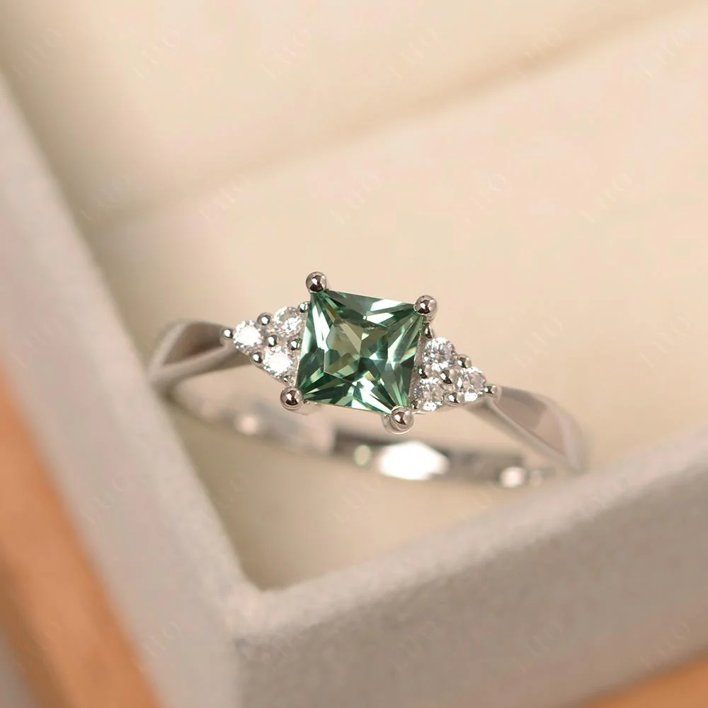 Princess Cut Green Sapphire Petite Ring - Image 29