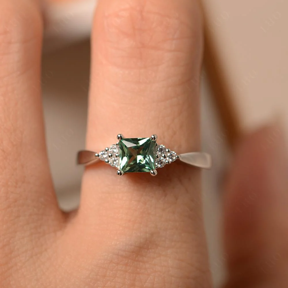 Princess Cut Green Sapphire Petite Ring - Image 32