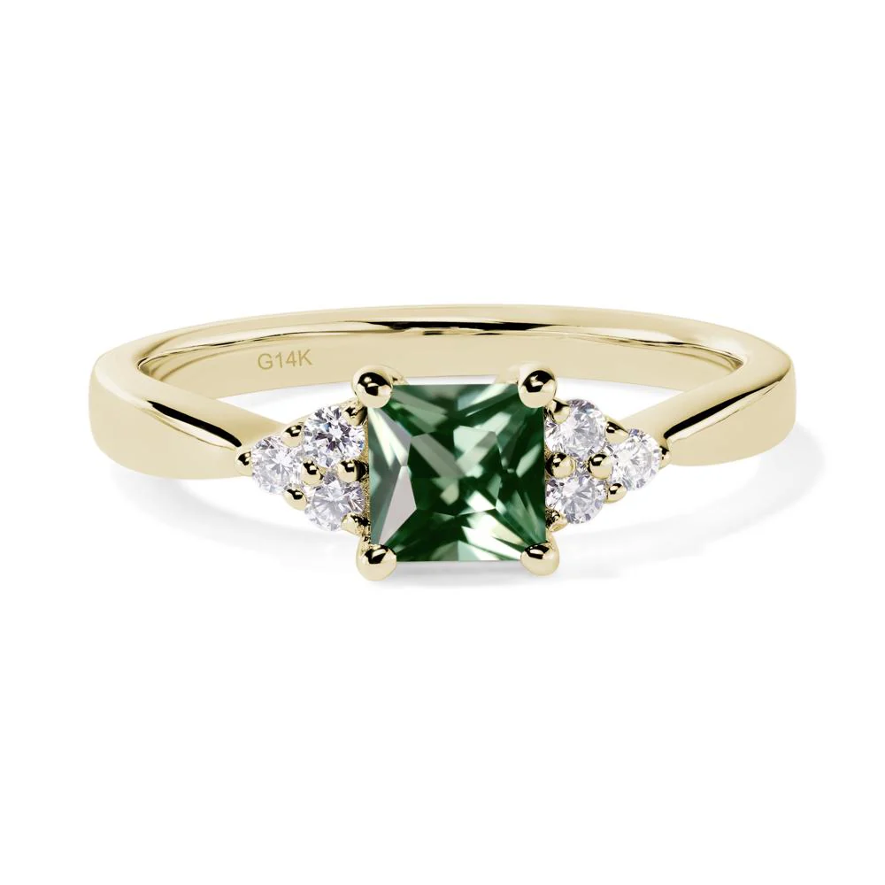 Princess Cut Green Sapphire Petite Ring - Image 4