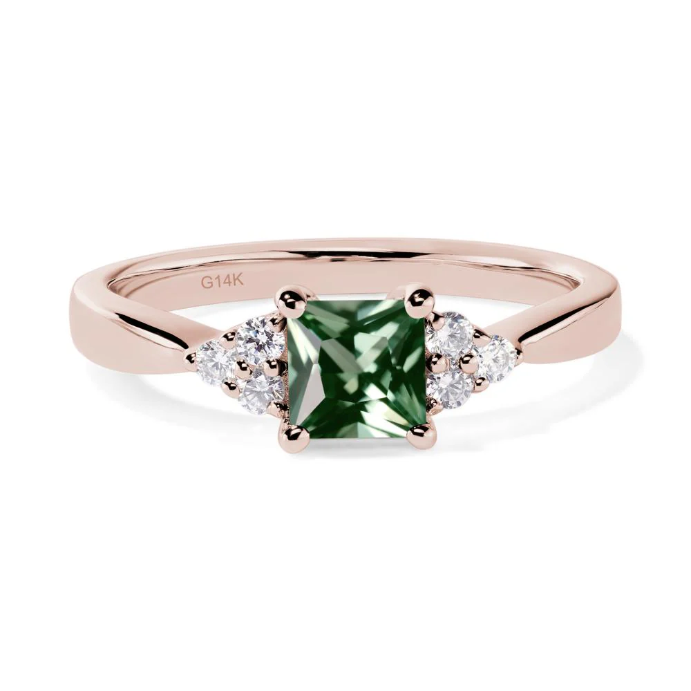Princess Cut Green Sapphire Petite Ring - Image 5
