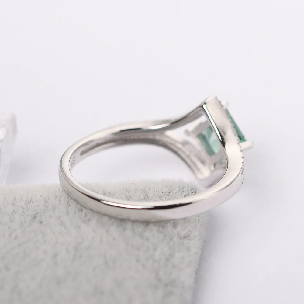 Princess Cut Green Sapphire Kite Set Halo Ring - Image 4