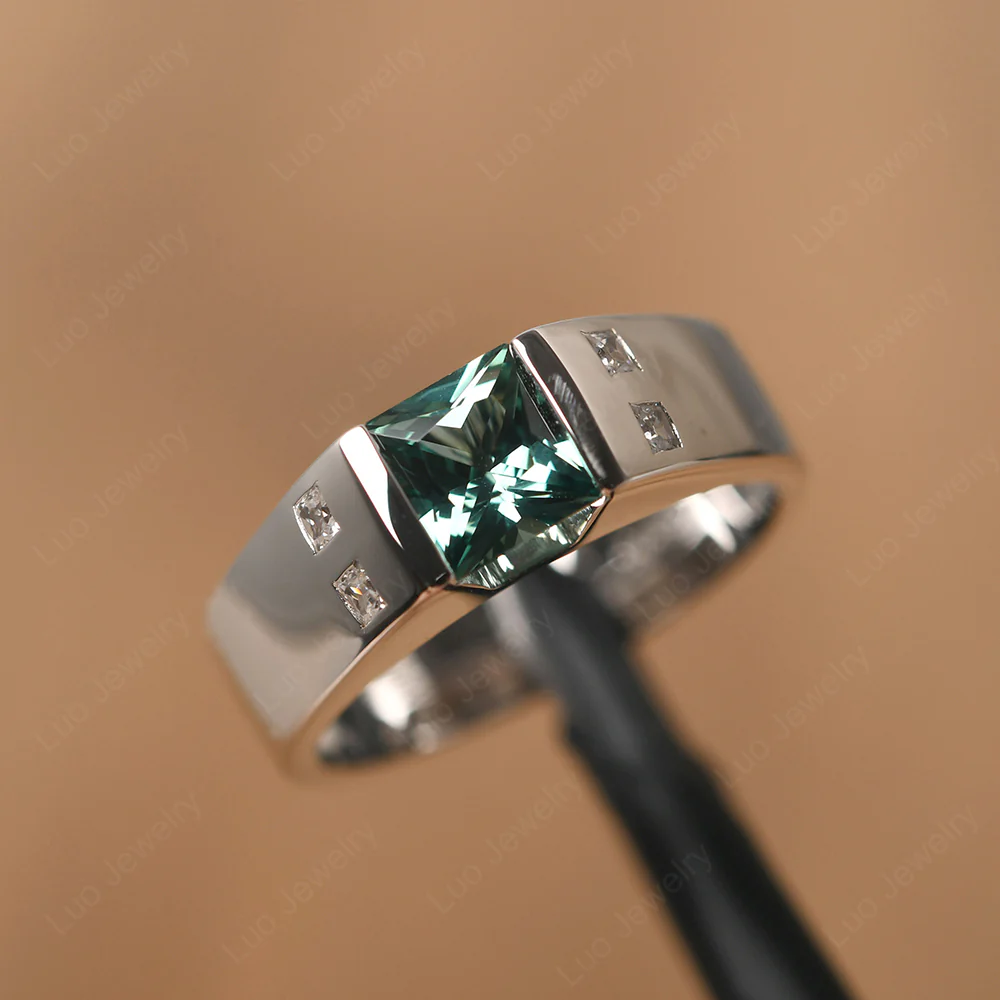 Green Sapphire Band Ring for Men - Image 11