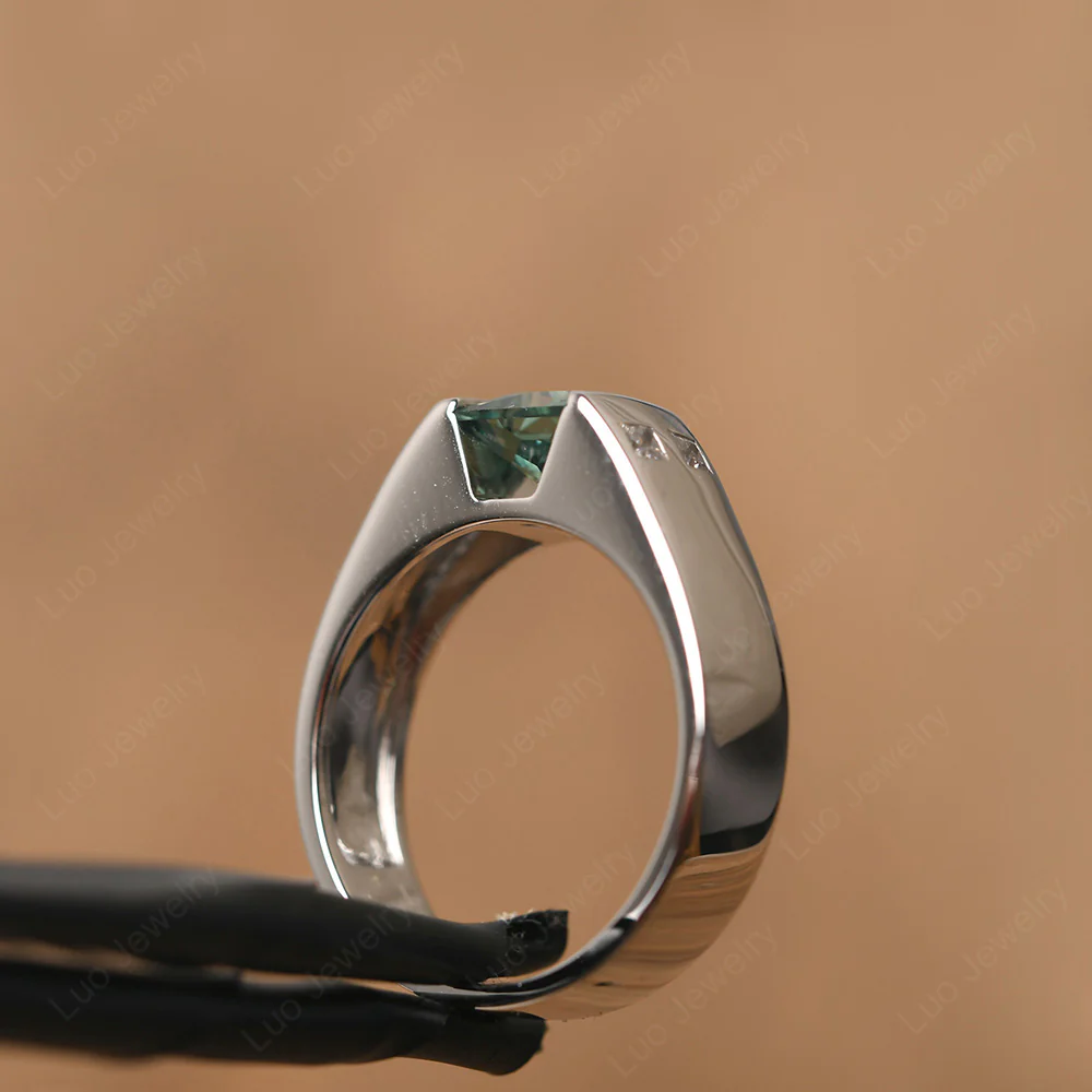 Green Sapphire Band Ring for Men - Image 13