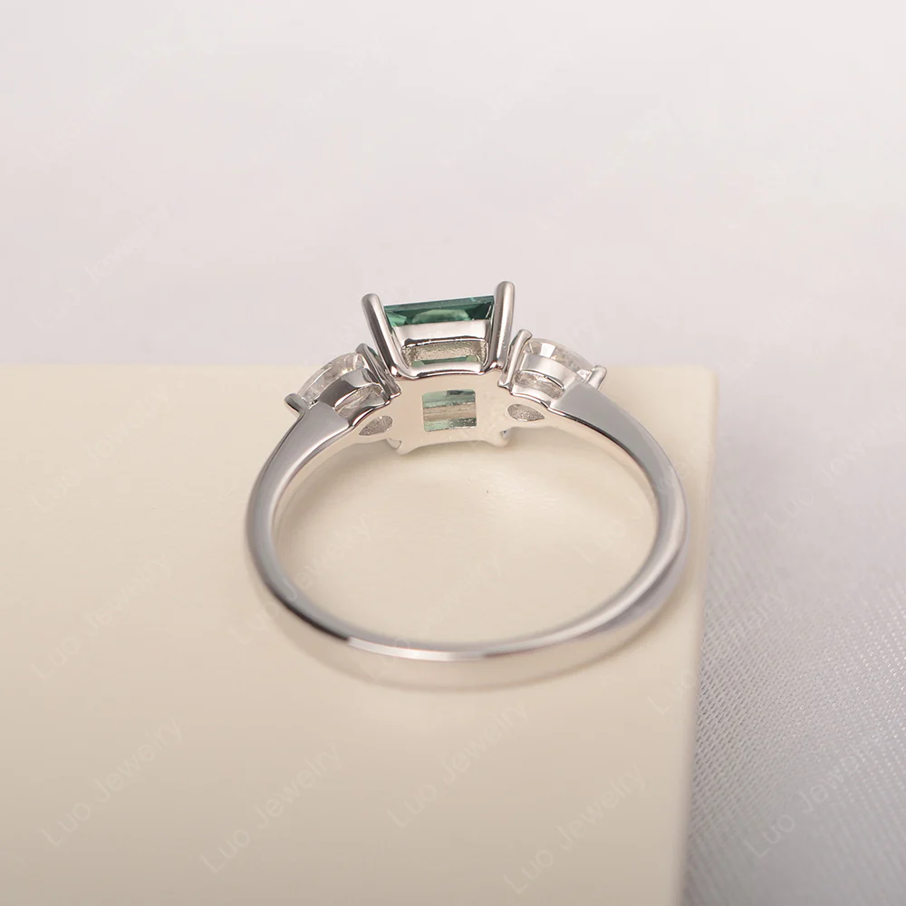 Princess Cut Green Sapphire Ring with Pear Side Stone - Image 3