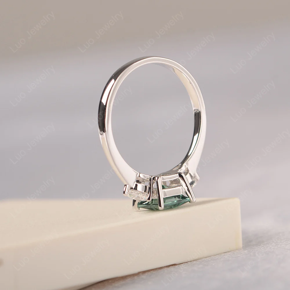 Princess Cut Green Sapphire Ring with Pear Side Stone - Image 4
