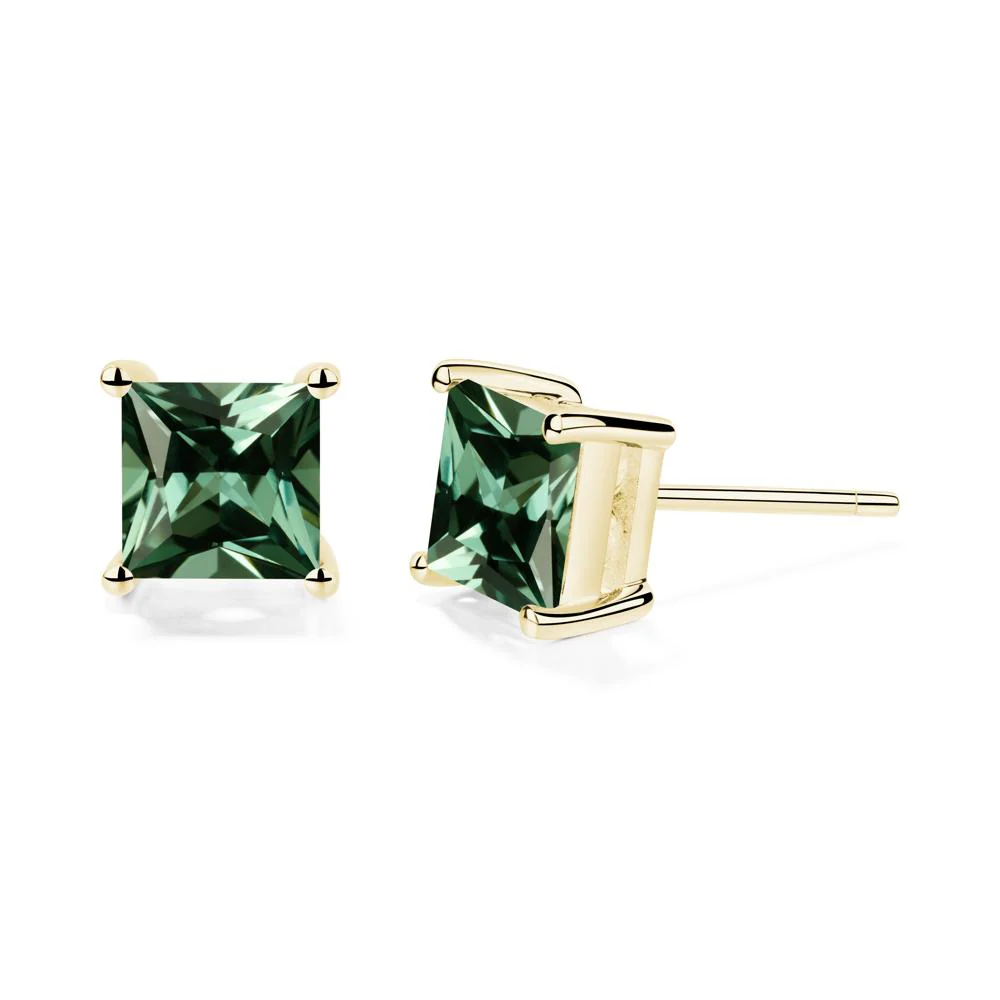 Princess Cut Green Sapphire Stud Earrings - Image 4