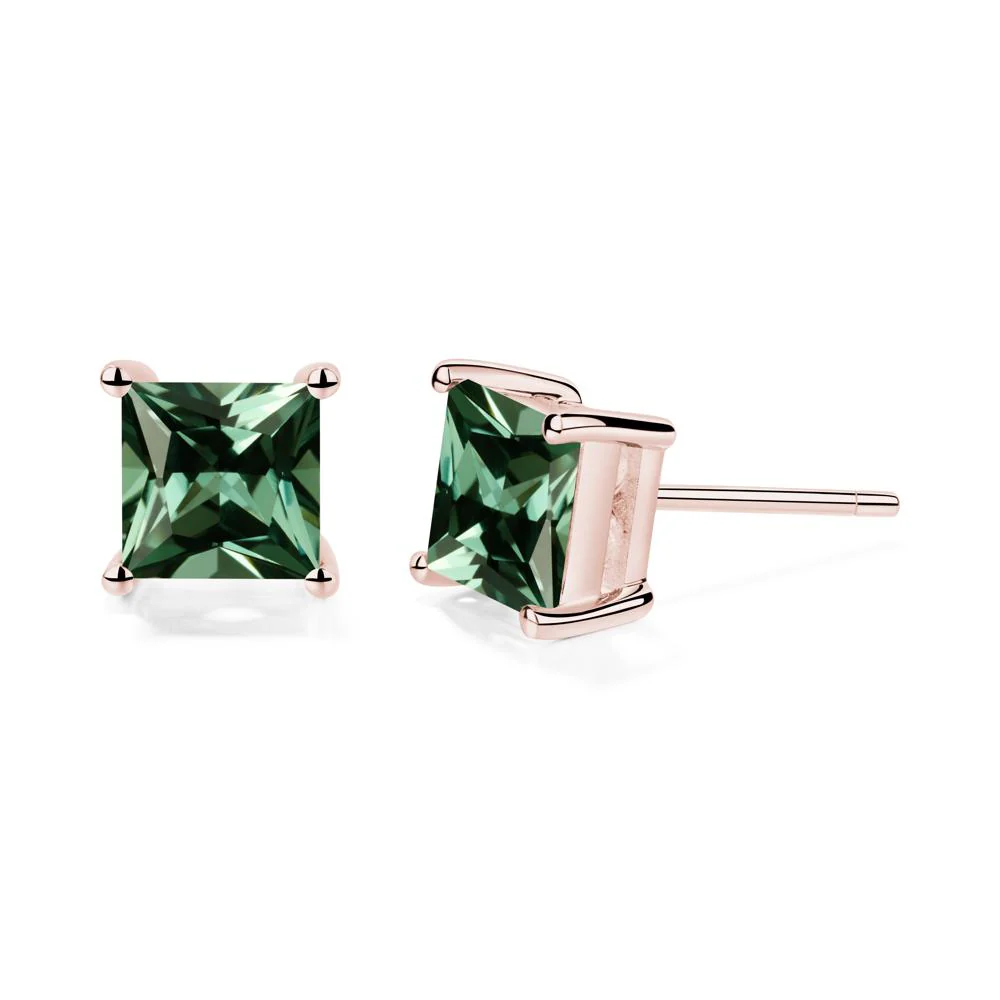 Princess Cut Green Sapphire Stud Earrings - Image 5