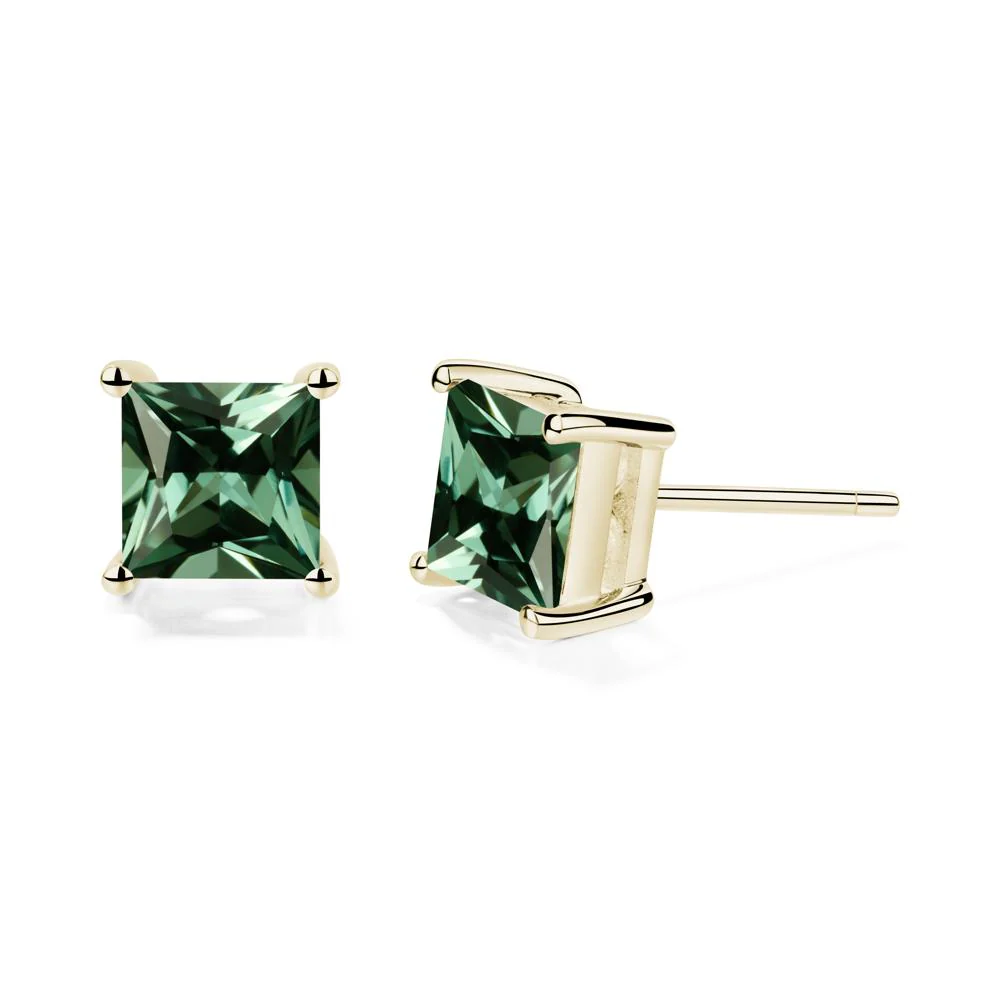 Princess Cut Green Sapphire Stud Earrings - Image 8