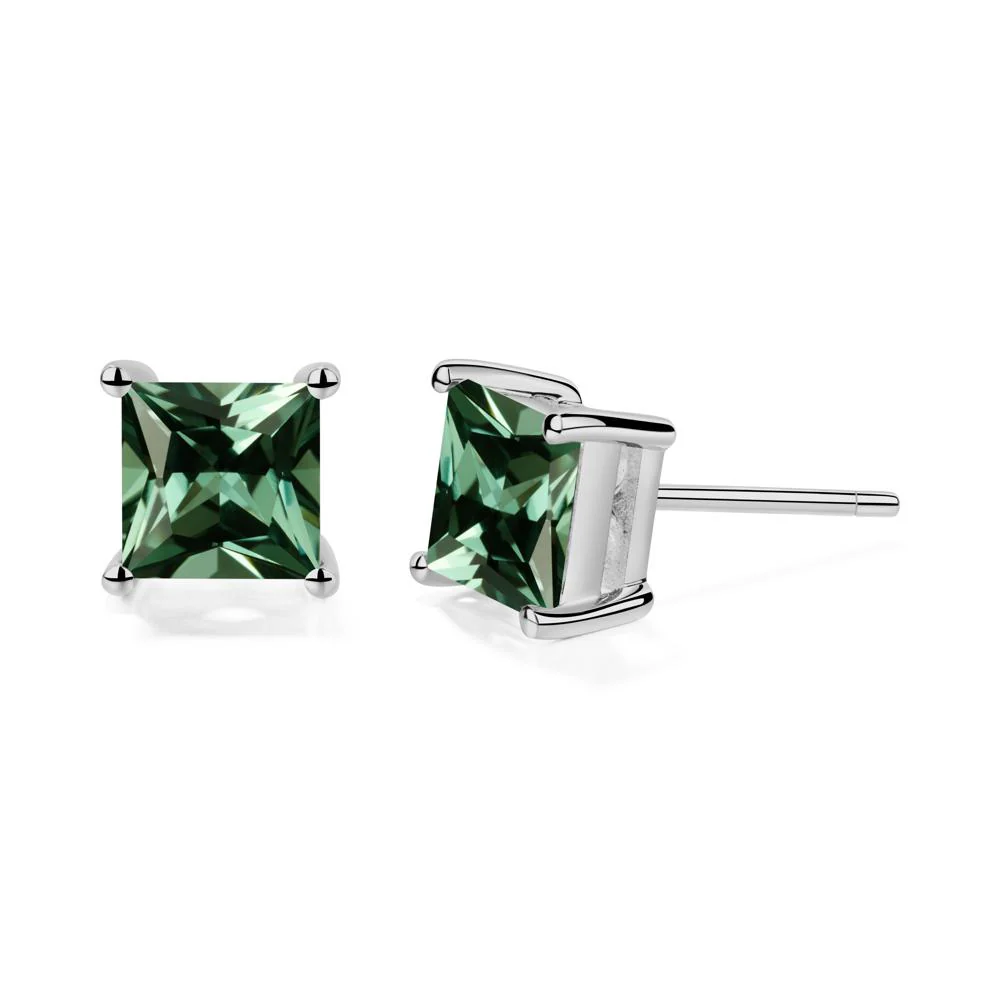 Princess Cut Green Sapphire Stud Earrings - Image 9
