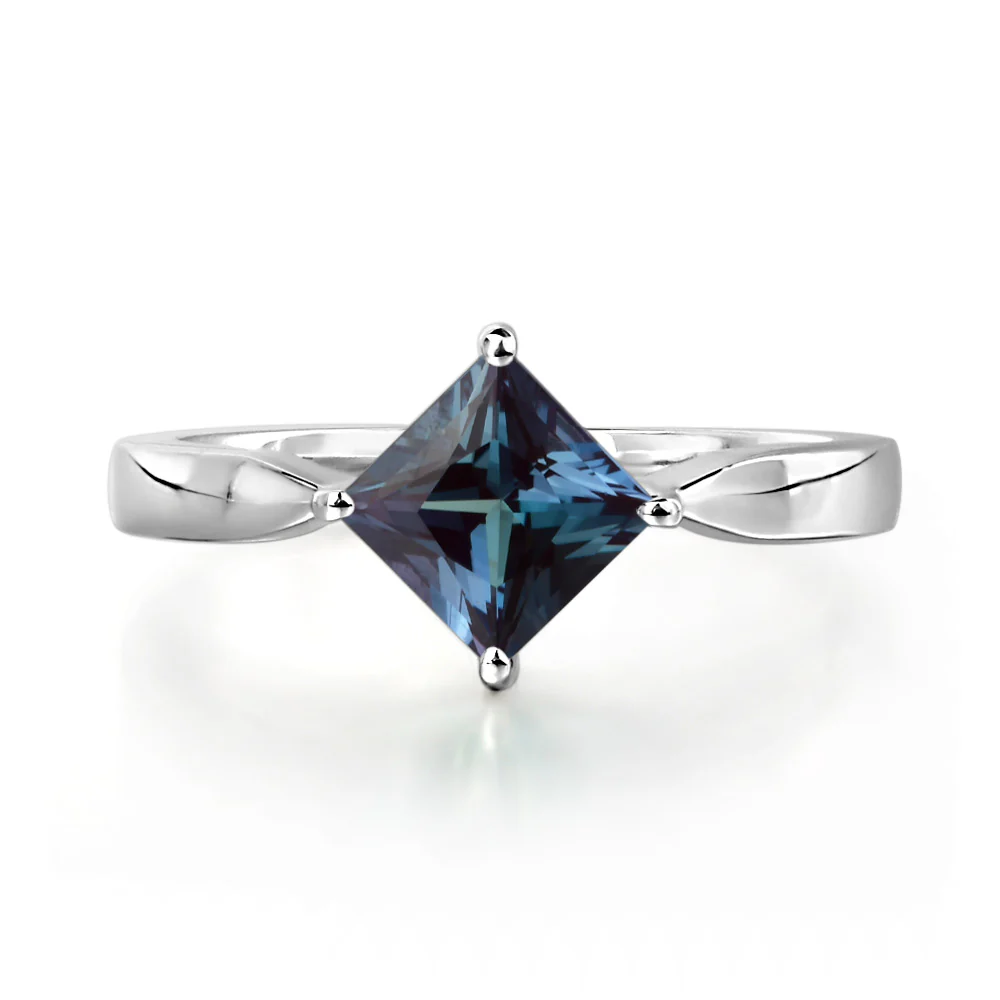 Princess Cut Kite Set Alexandrite Solitaire Ring