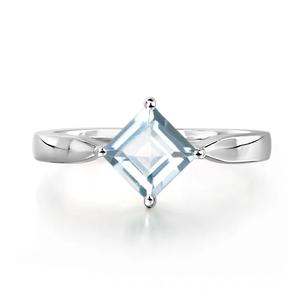 Square Cut Kite Set Aquamarine Solitaire Ring