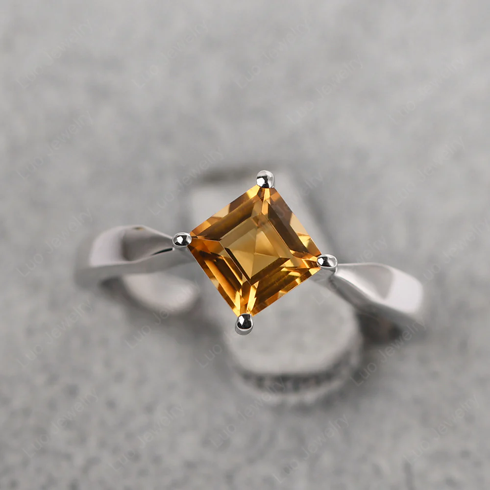Square Cut Kite Set Citrine Solitaire Ring - Image 3