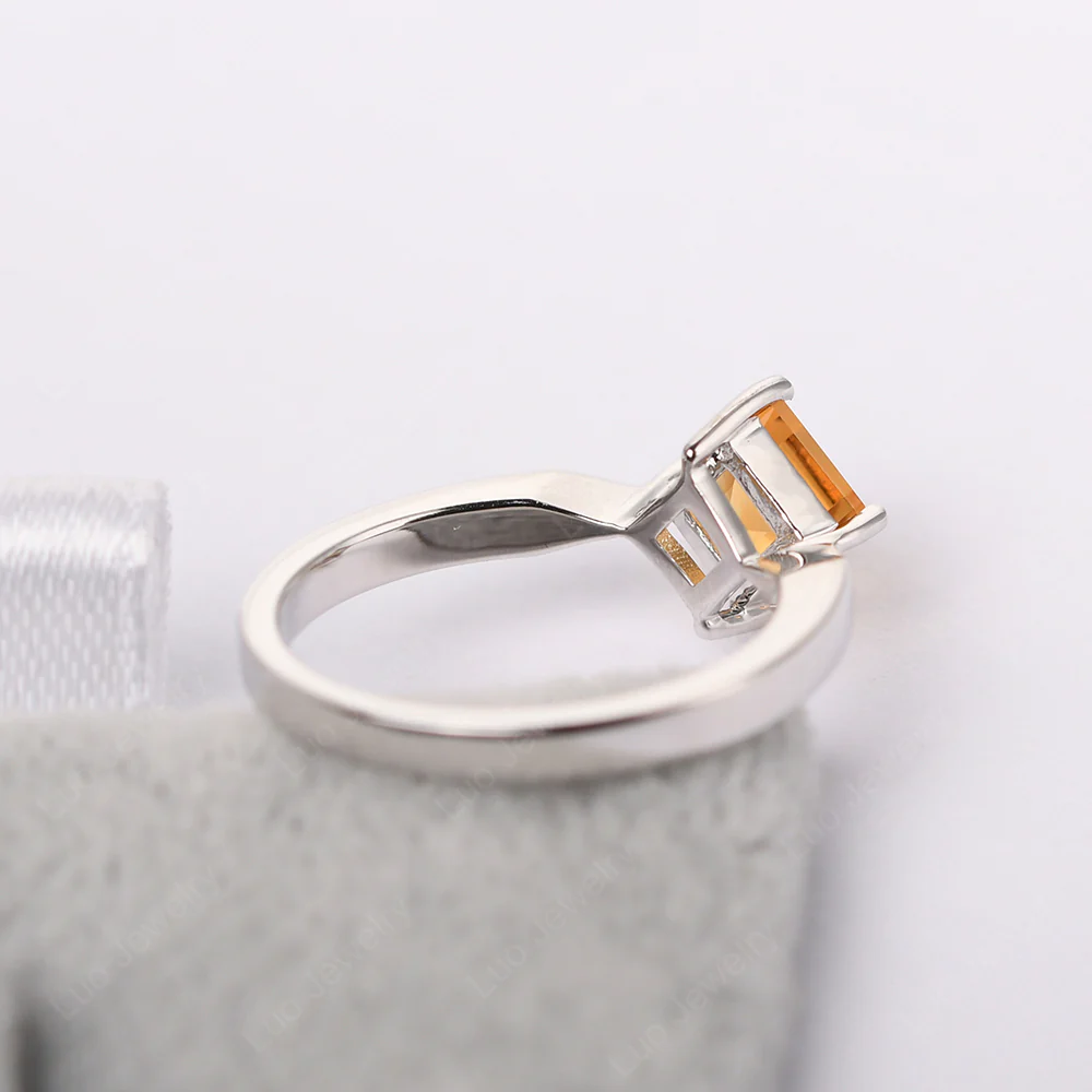 Square Cut Kite Set Citrine Solitaire Ring - Image 5