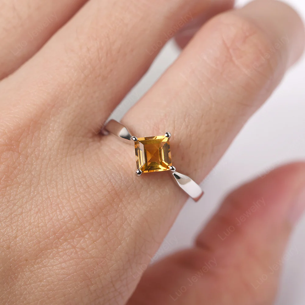 Square Cut Kite Set Citrine Solitaire Ring - Image 7