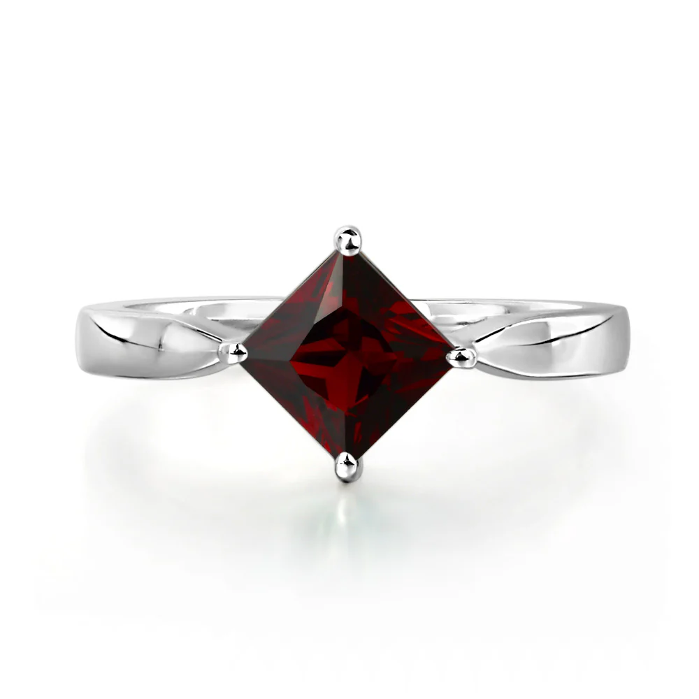 Princess Cut Kite Set Garnet Solitaire Ring