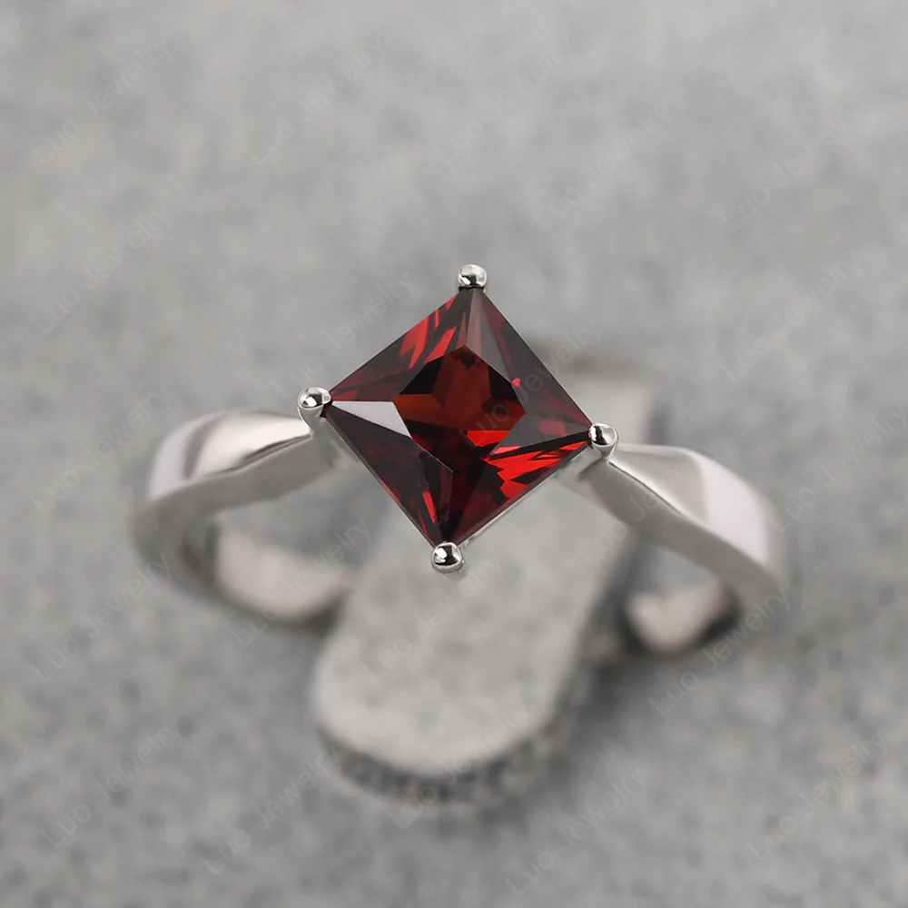 Princess Cut Kite Set Garnet Solitaire Ring - Image 2