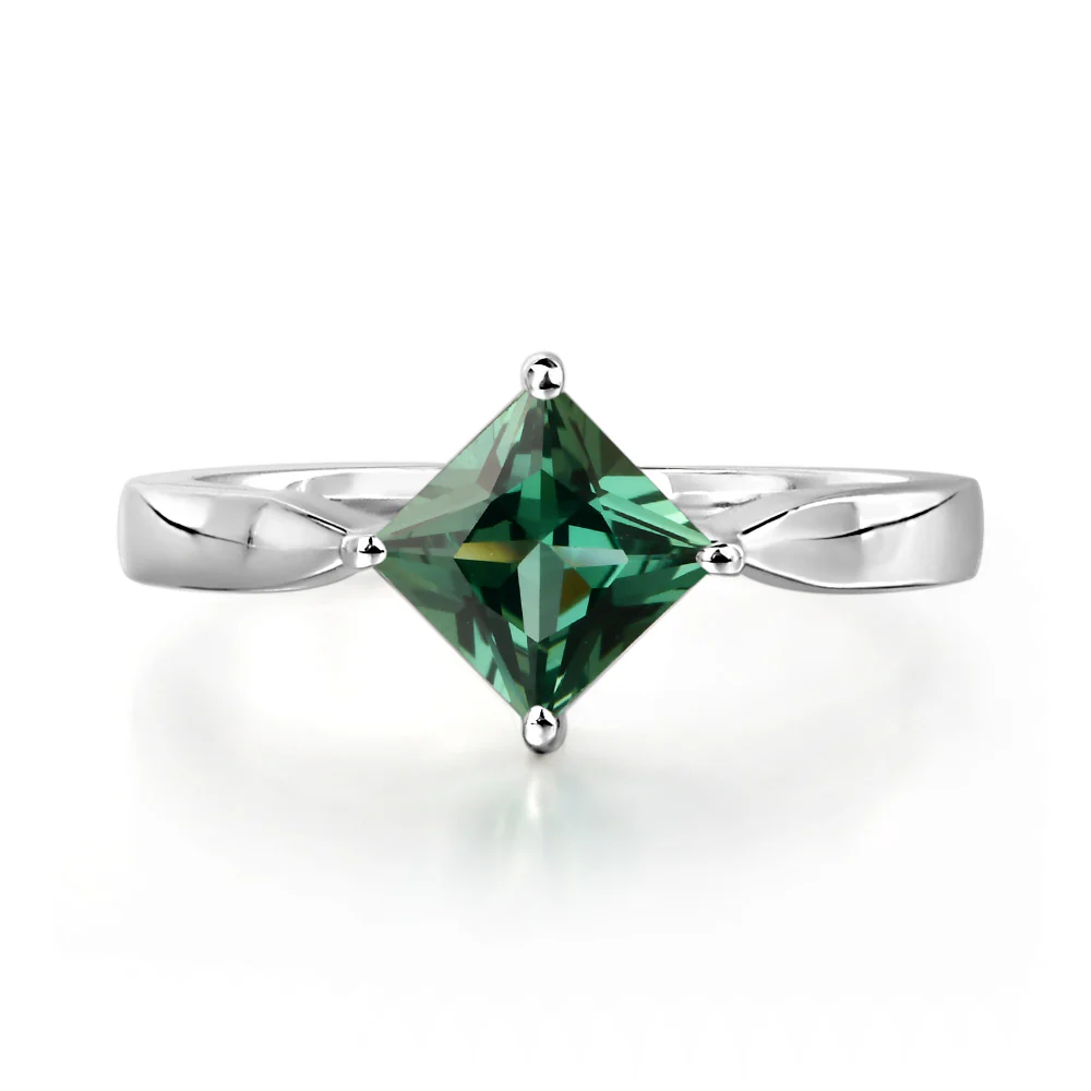 Princess Cut Kite Set Green Sapphire Solitaire Ring