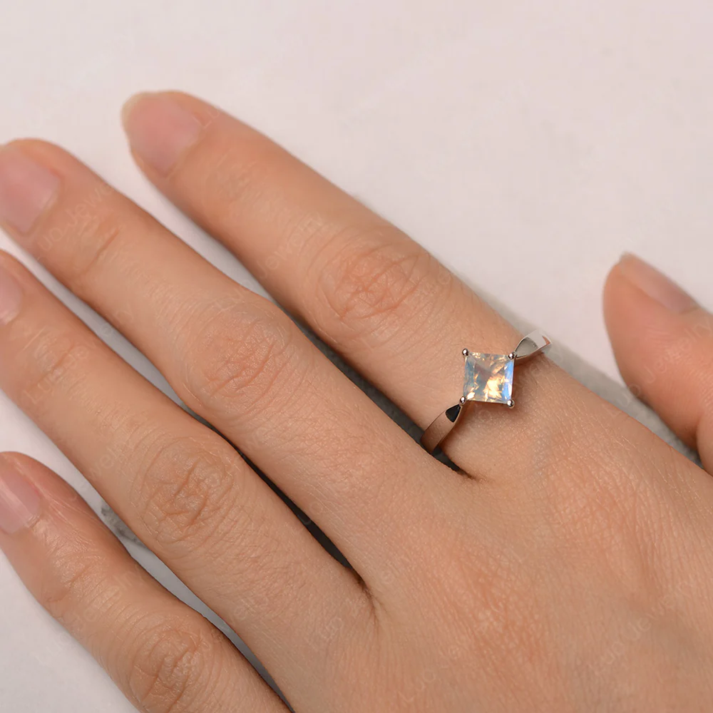 Moonstone Princess Cut Kite Set Ring - Image 5