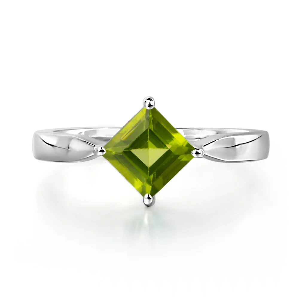 Square Cut Kite Set Peridot Solitaire Ring