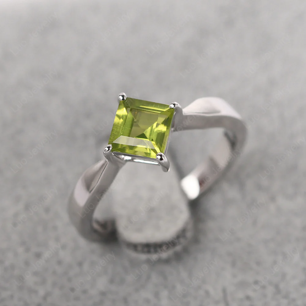 Square Cut Kite Set Peridot Solitaire Ring - Image 3