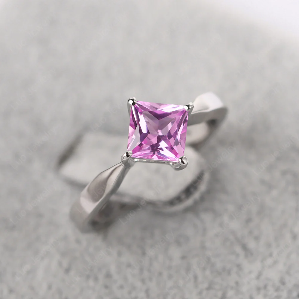 Princess Cut Kite Set Pink Sapphire Solitaire Ring - Image 3